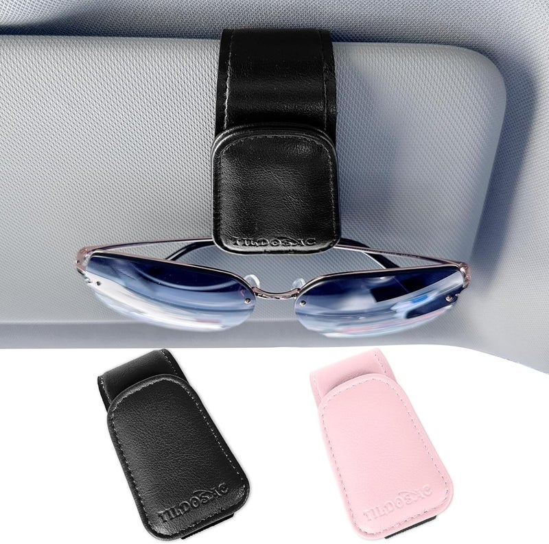 TILDOSAC 2 Pack Sunglass Holder Organizer Clip for Car Visor (Black Pink) - Image 2